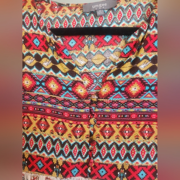 Umgee Free Spirit Southwest Aztec Print 3/4 Length Sleeve Mini Dress Size Medium - Picture 4 of 7